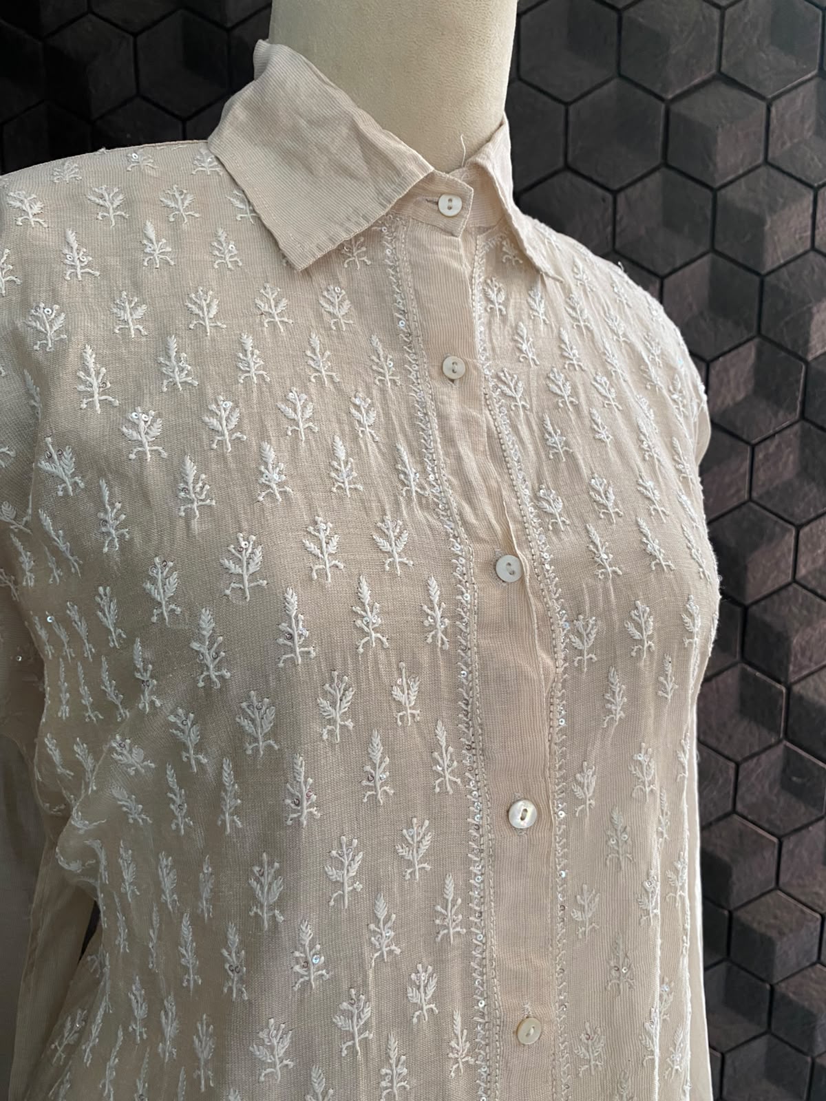 Golden Tissue ivory chikankari shirt