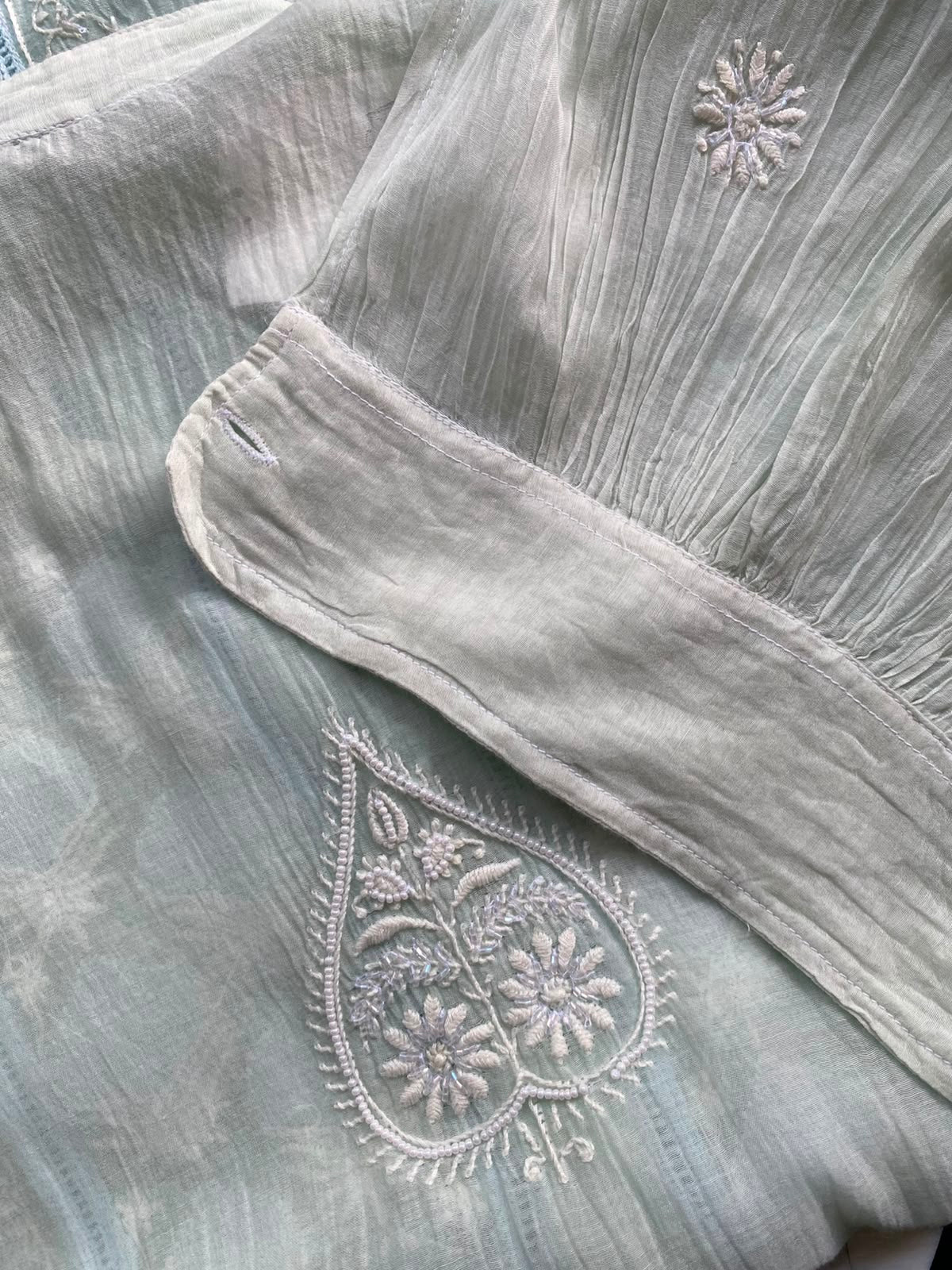 Sea Green Mul Chanderi Chikankari Co-ord set