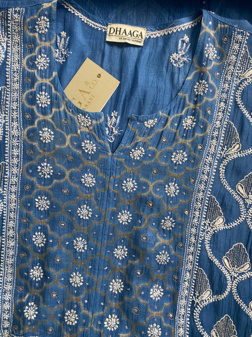 Cobalt blue Mul Chanderi Chikankari Kurta Se