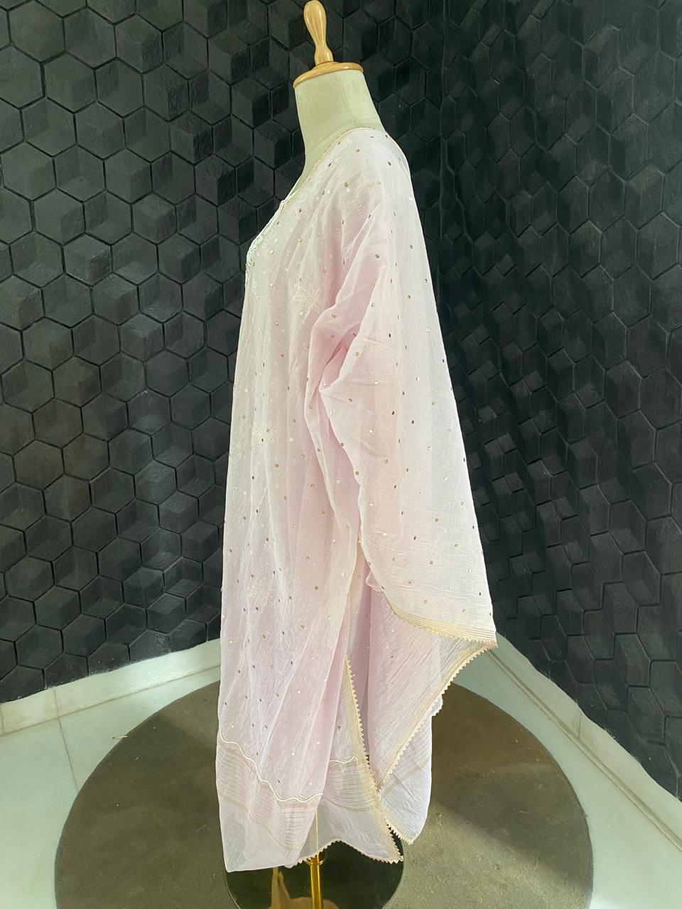 Lilac Mul Chanderi kaamdani kurta set