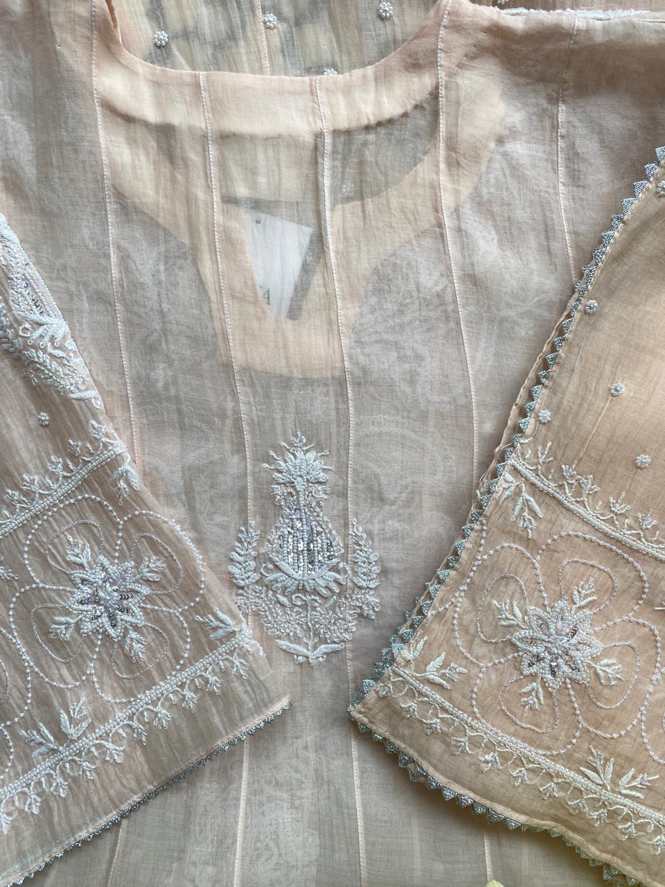 Peach Mul chanderi Anarkali Kurta Set