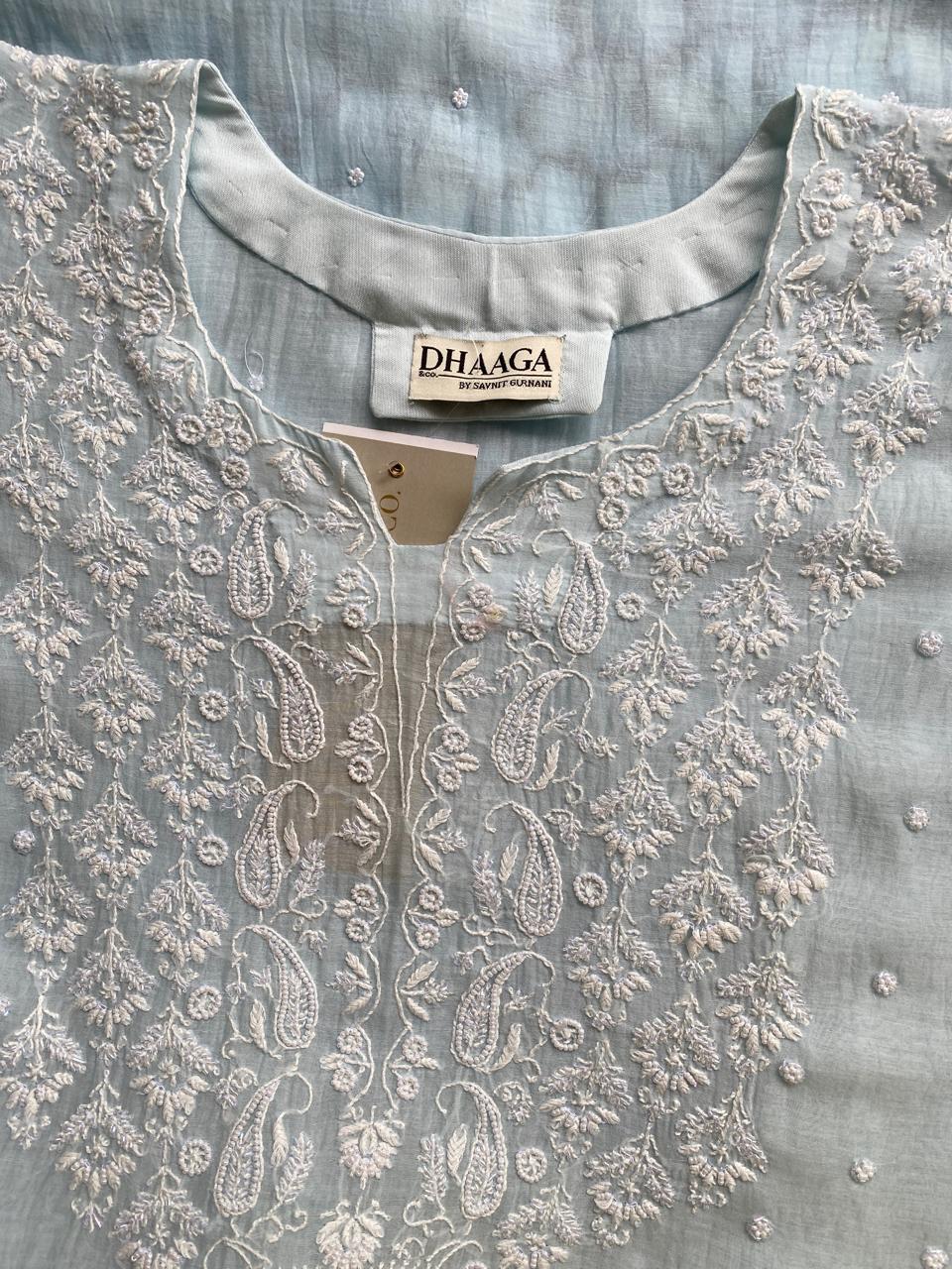 Sky Blue Mul chanderi chikankari kurta set
