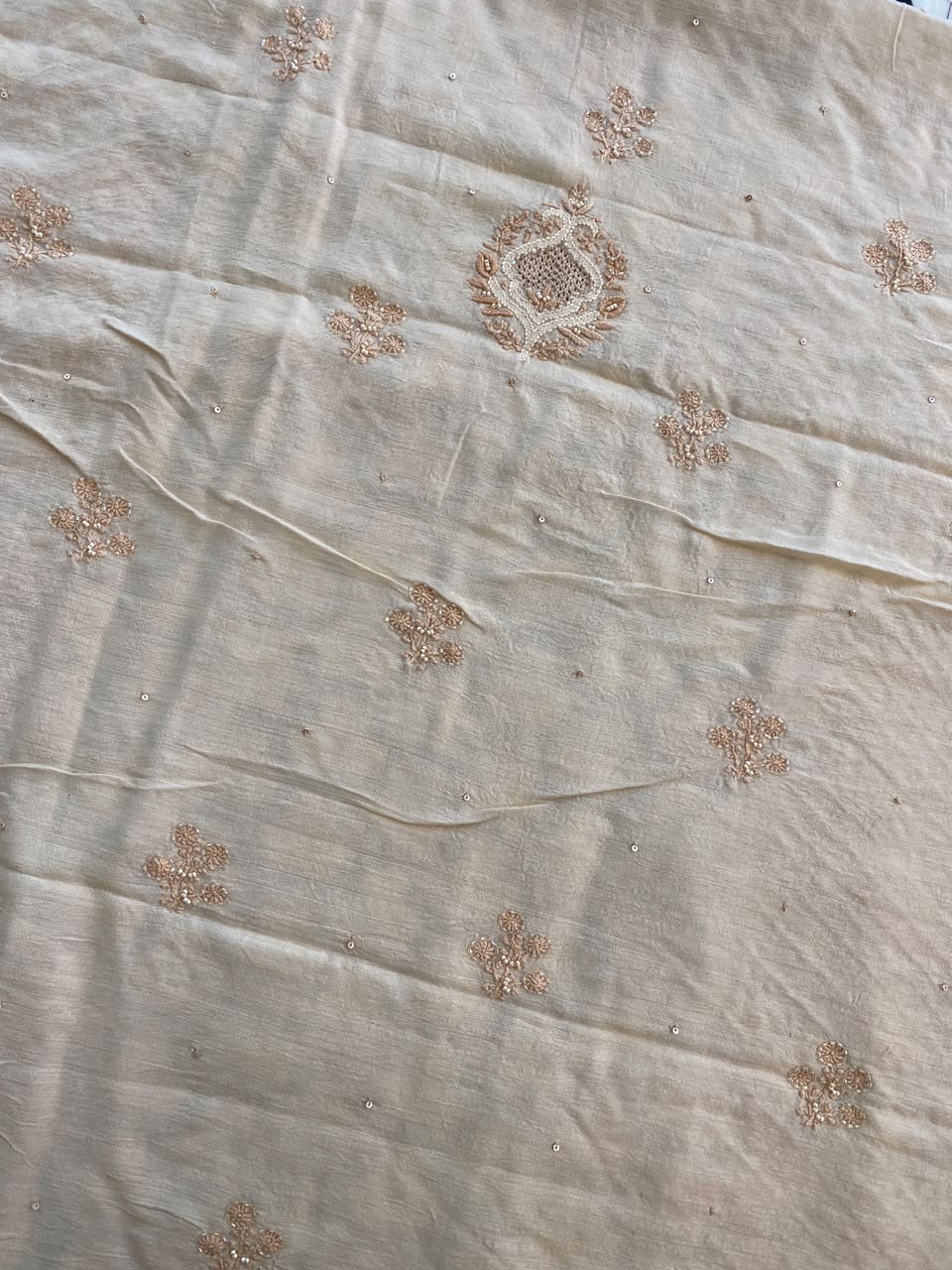 Beige Moonga slik chikankari men's sadri