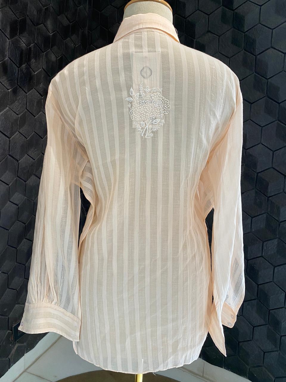 Peach striped Mul Chanderi Chikankari Co-ord set