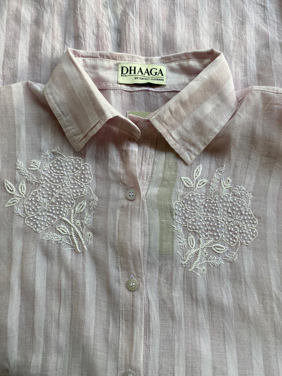 Lilac striped Mul Chanderi Chikankari Co-ord set