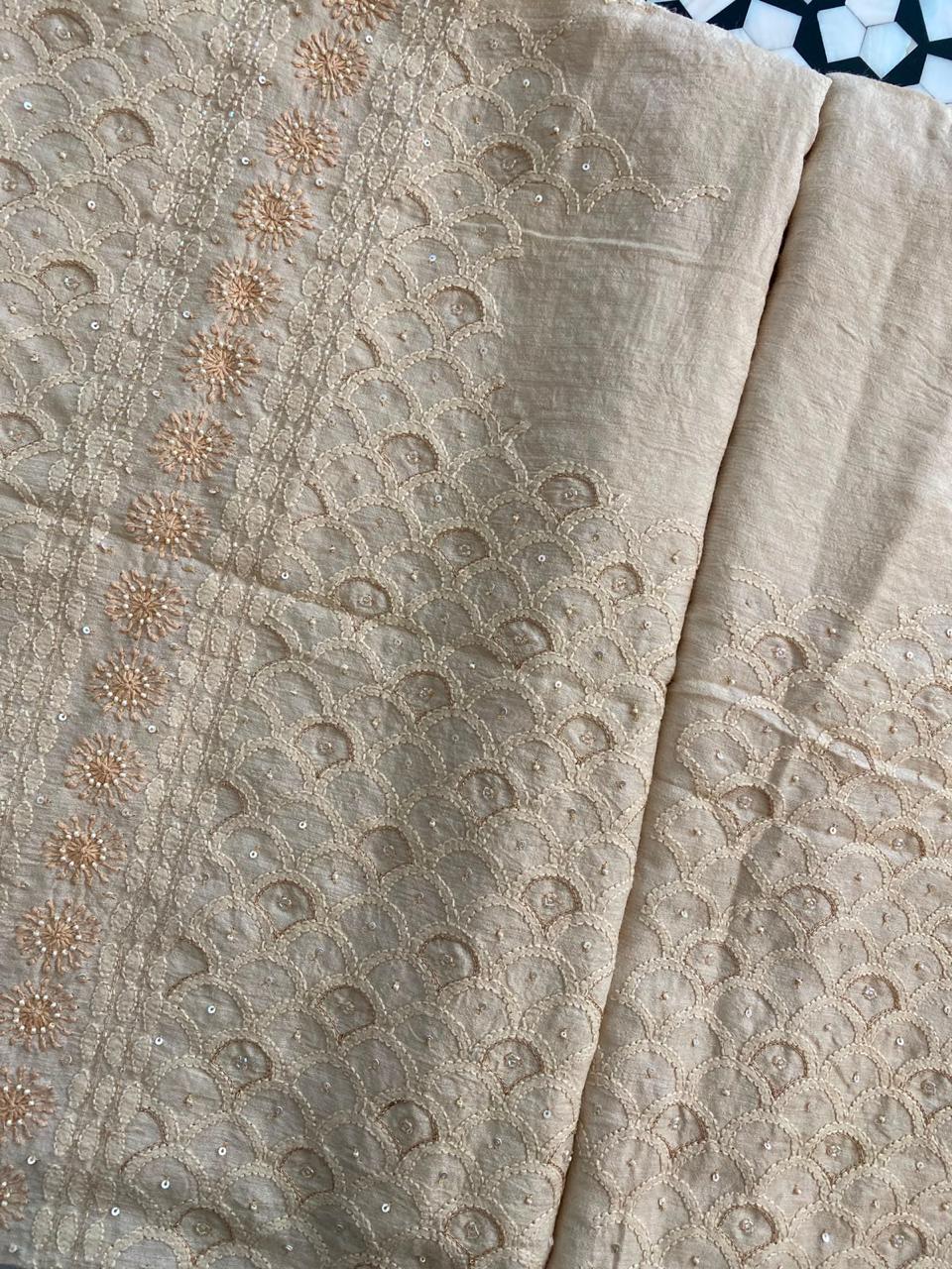Beige Moonga silk chikankari men's sadri