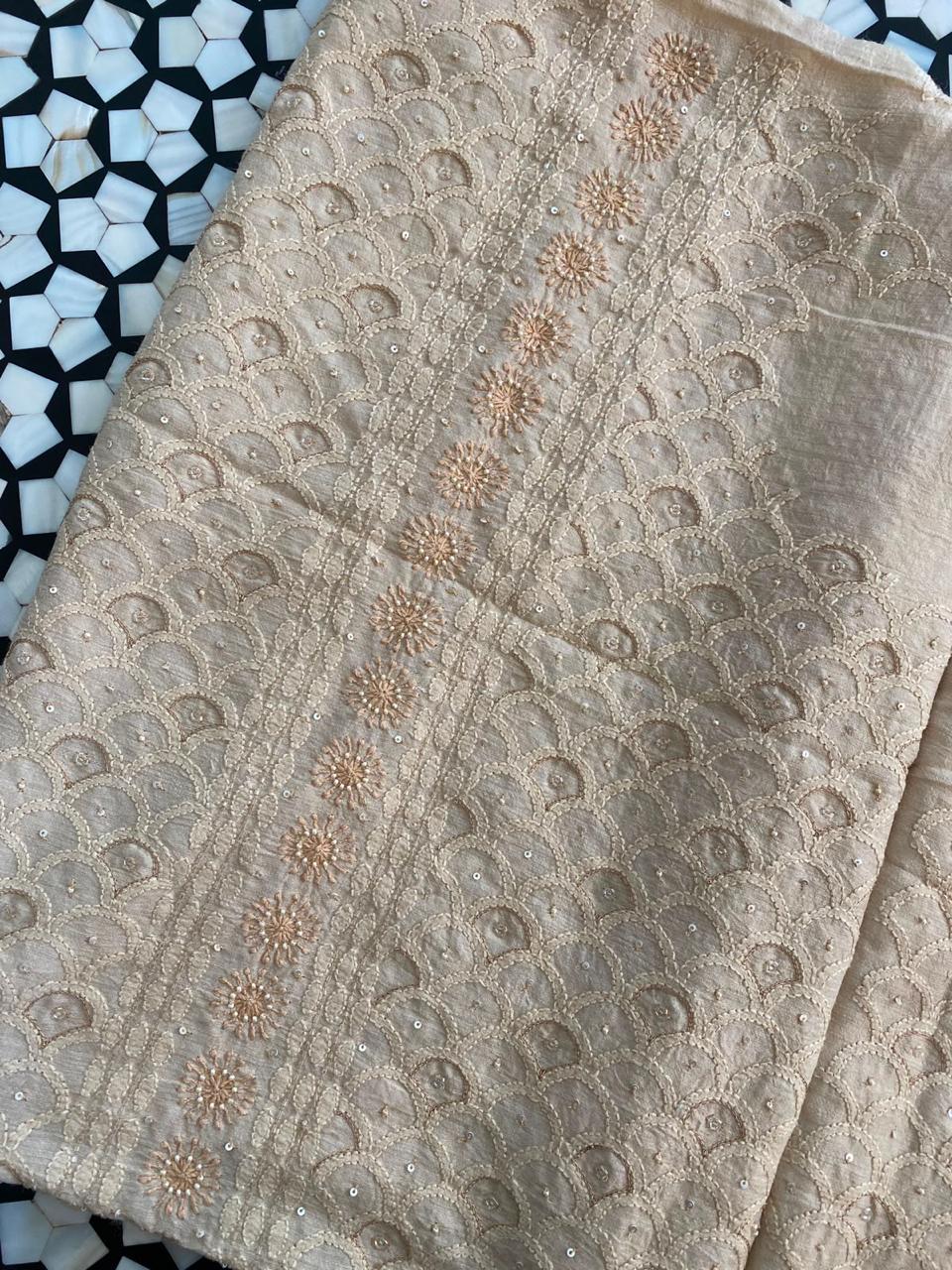 Beige Moonga silk chikankari men's sadri