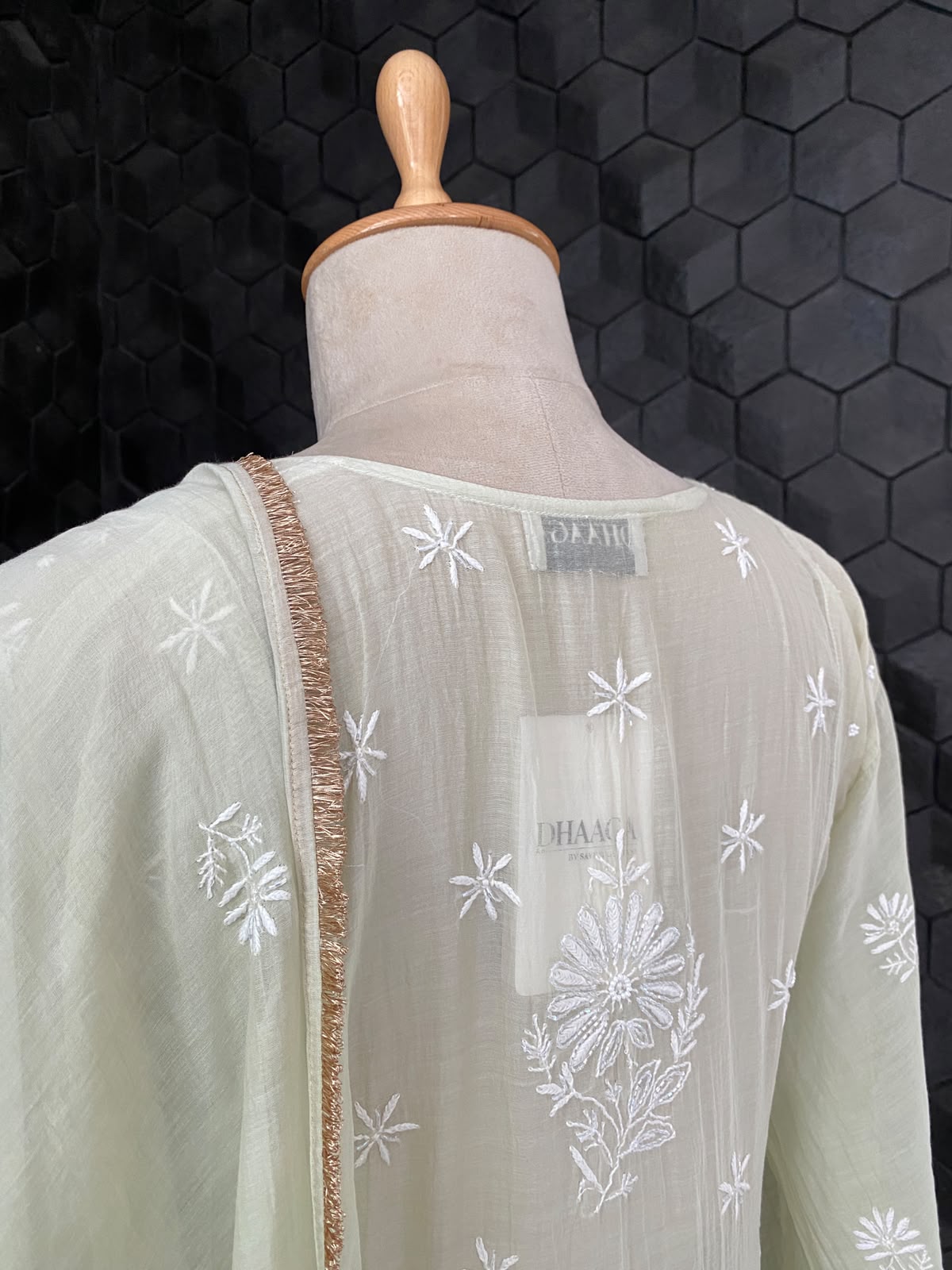 Pista Green Mul Chanderi Chikankari Kurta Set