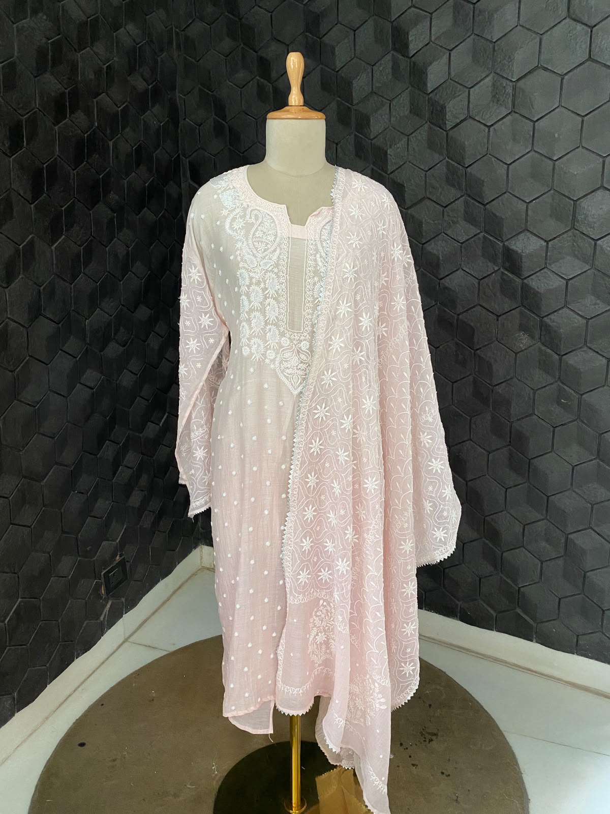 Blush Pink Mul Chanderi Chikankari Kurta Set