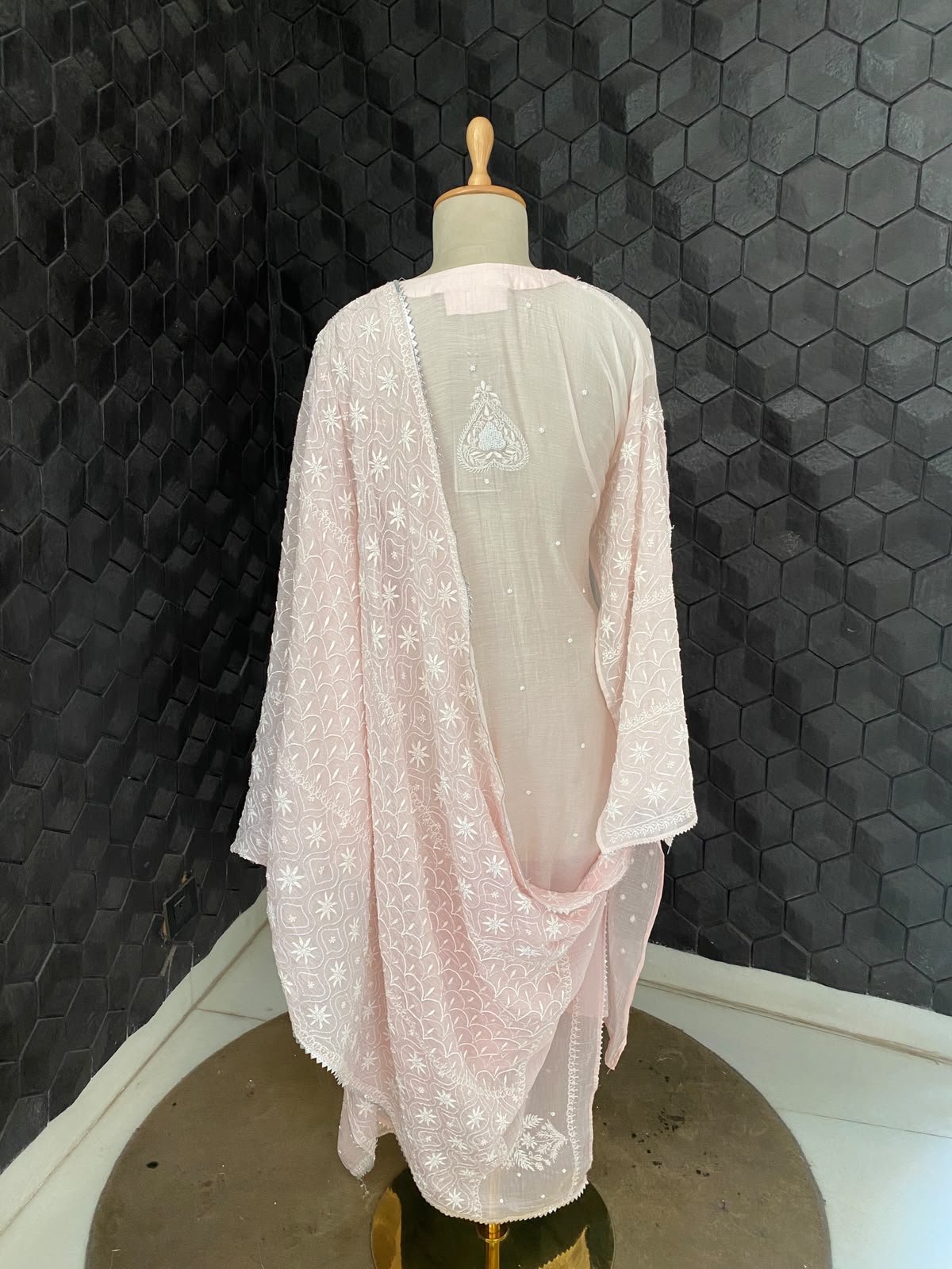 Blush Pink Mul Chanderi Chikankari Kurta Set