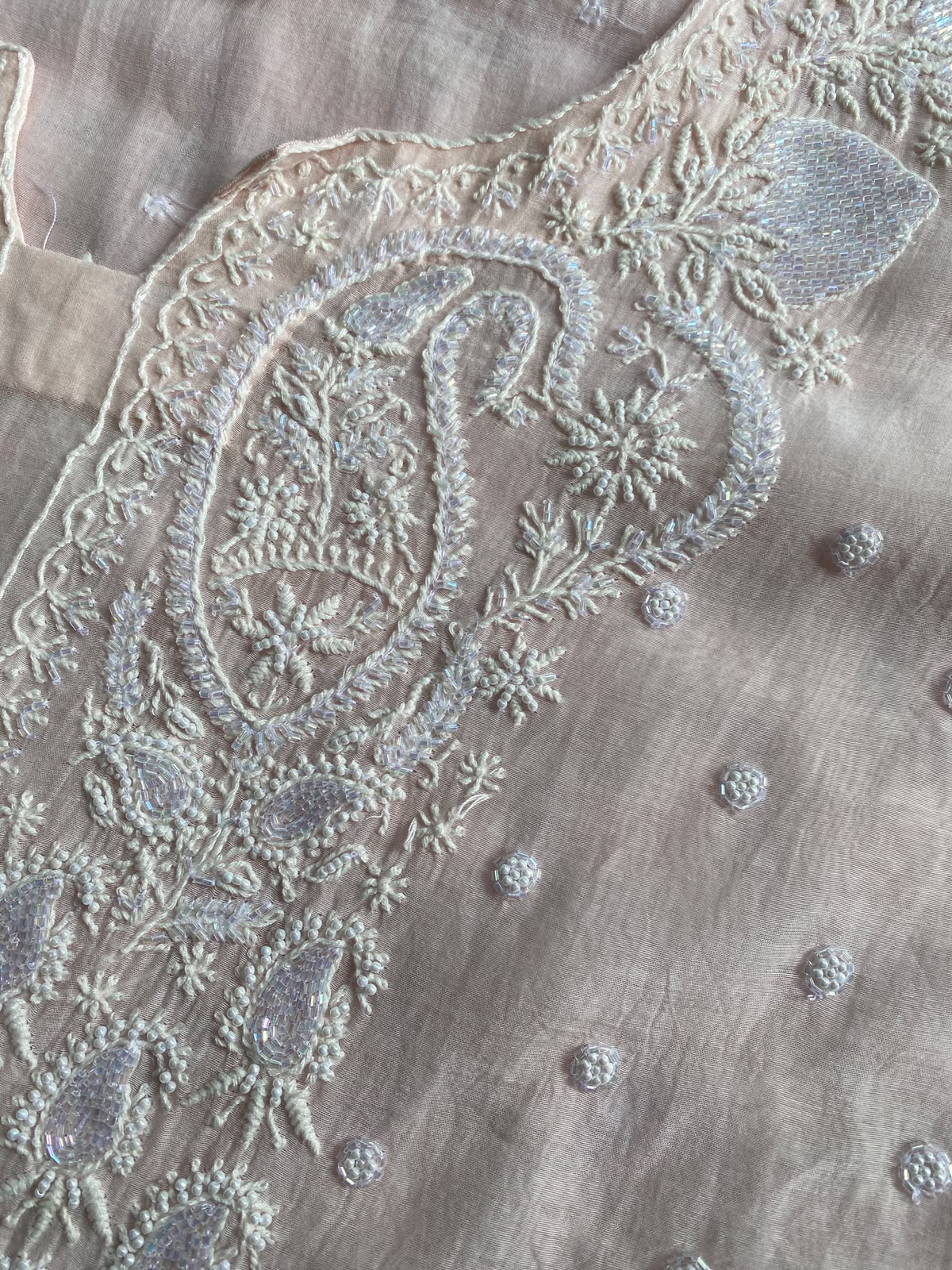 Blush Pink Mul Chanderi Chikankari Kurta Set