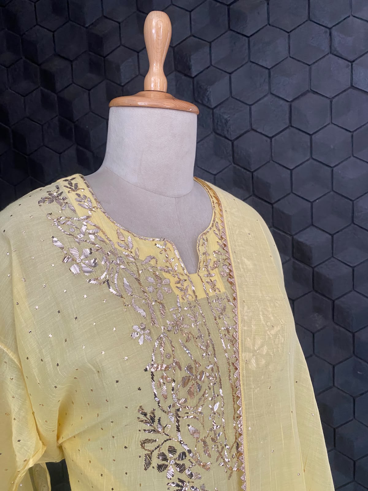 Champagne Yellow Mul Chanderi Mukaish Kurta Set