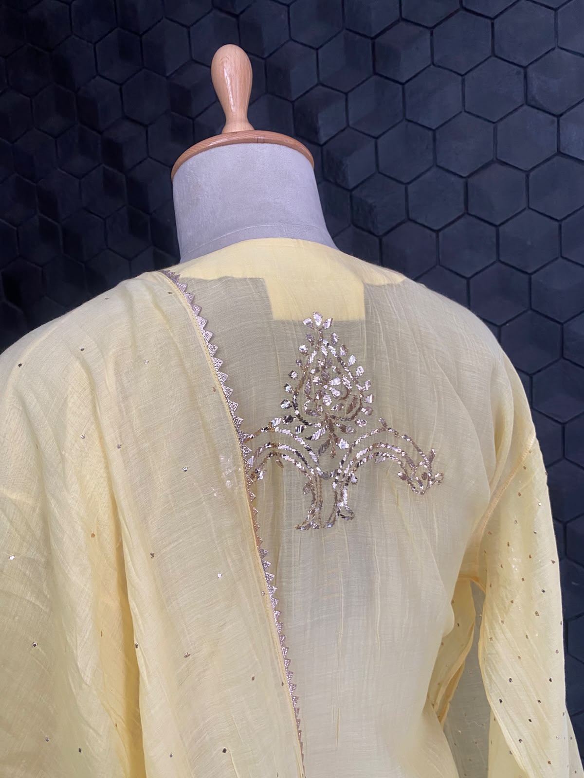 Champagne Yellow Mul Chanderi Mukaish Kurta Set