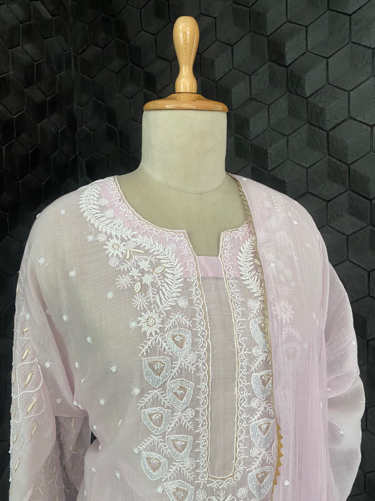 Rose Quartz Pink Chanderi Chikankari Kurta Set