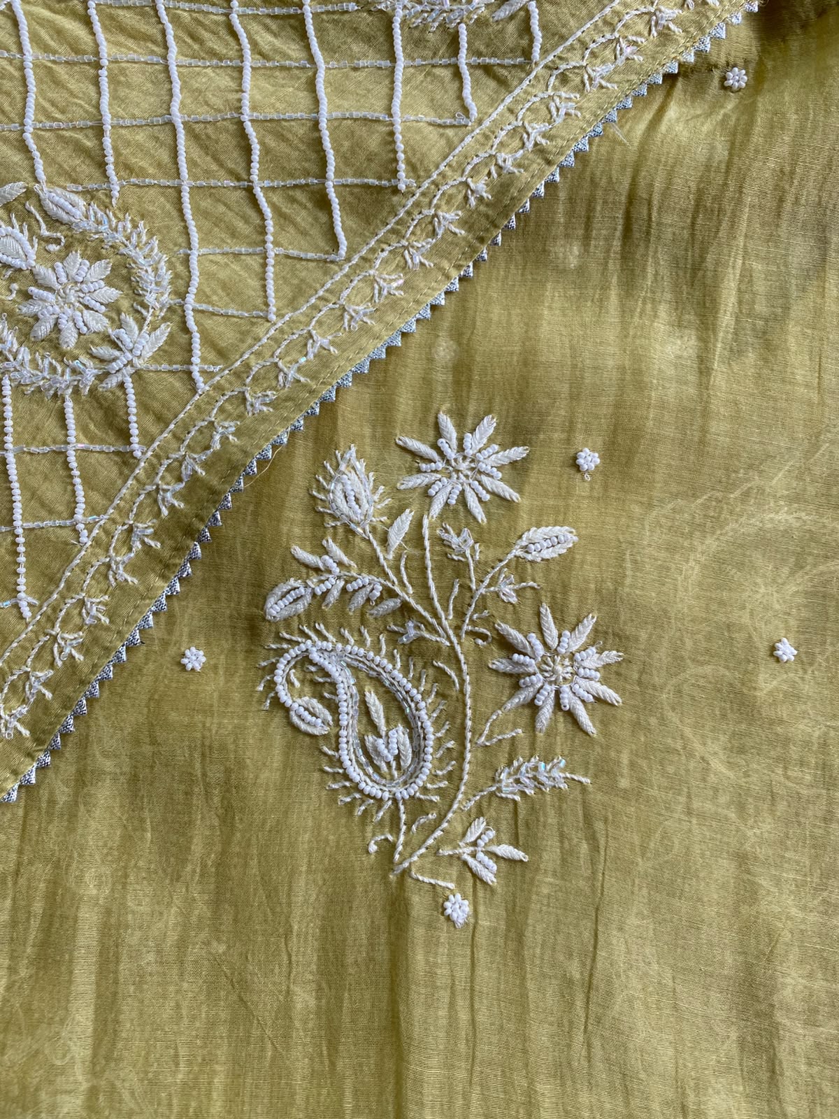 Olive Gold Chanderi Chikankari Kurta Set