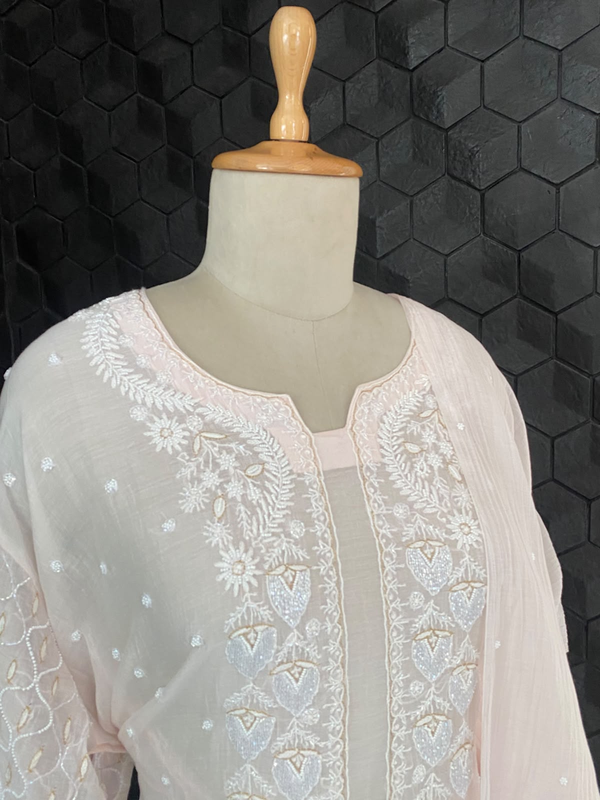 Blush Pink Mul Chanderi Chikankari Kurta Set