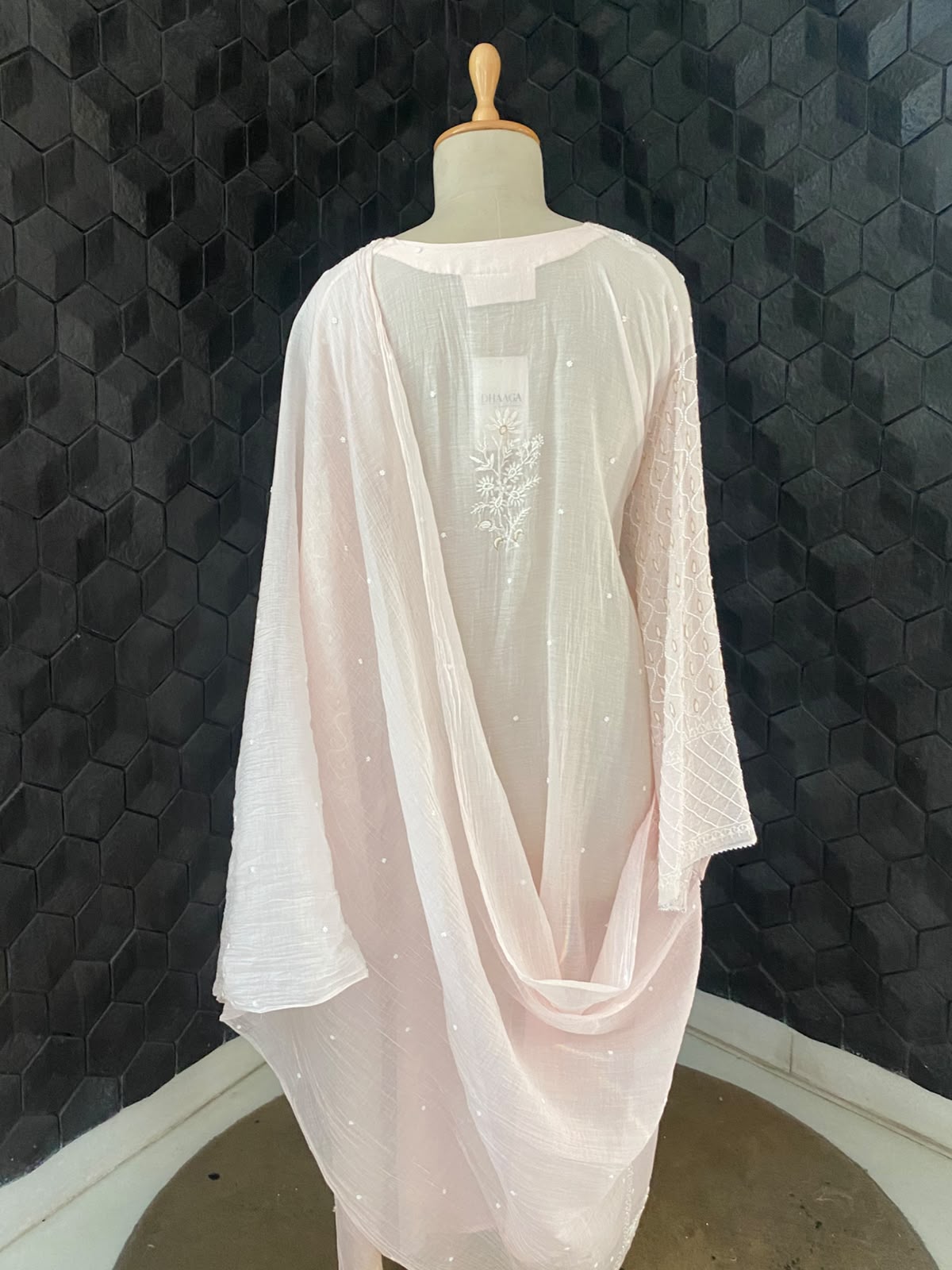 Blush Pink Mul Chanderi Chikankari Kurta Set