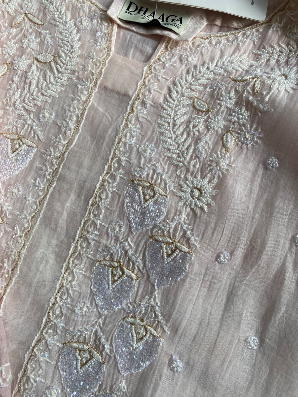 Blush Pink Mul Chanderi Chikankari Kurta Set