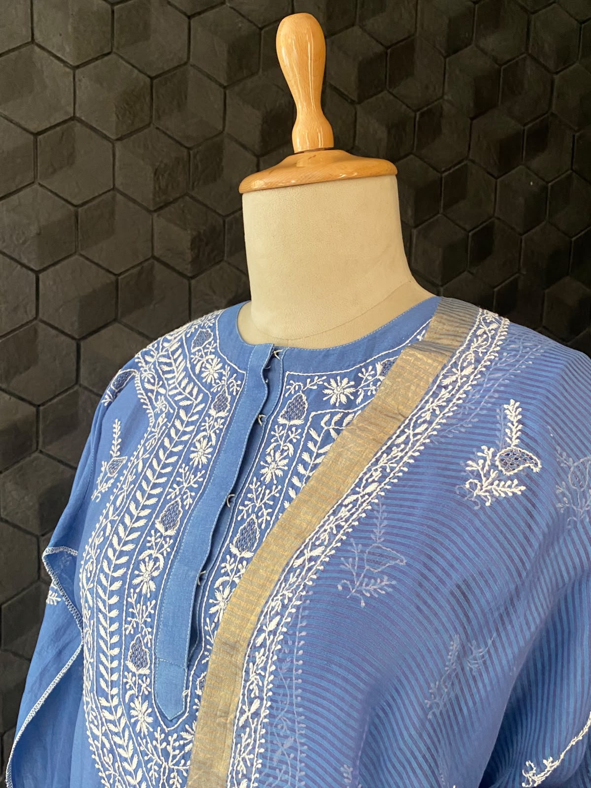 Royal Azure Blue Chanderi Chikankari Kurta Set