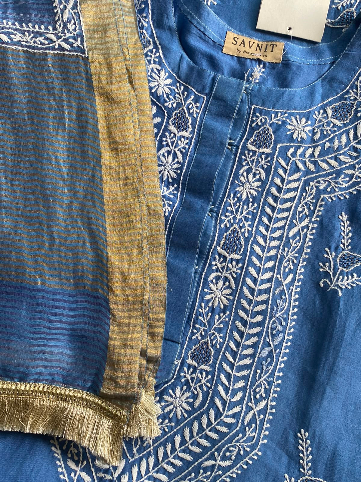 Royal Azure Blue Chanderi Chikankari Kurta Set