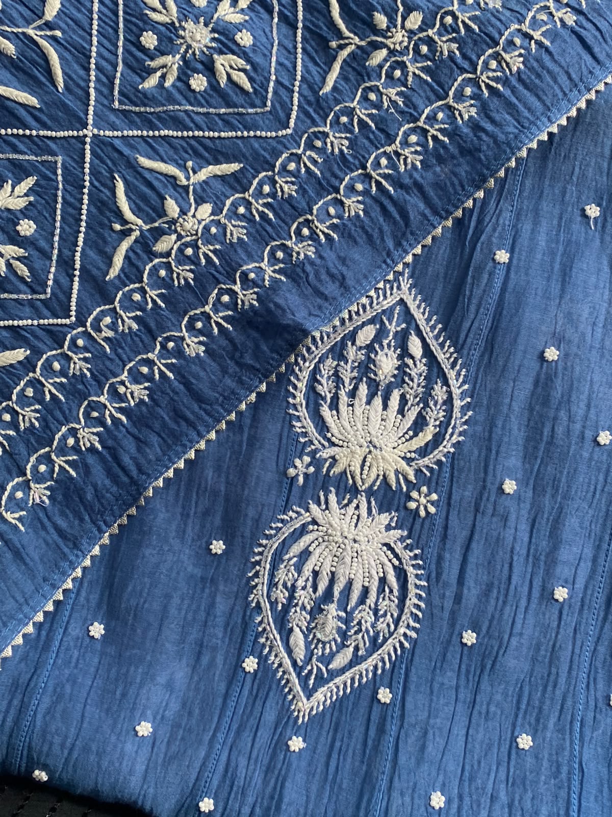 Cobalt Blue Mul Chanderi Chikankari Anarkali Set
