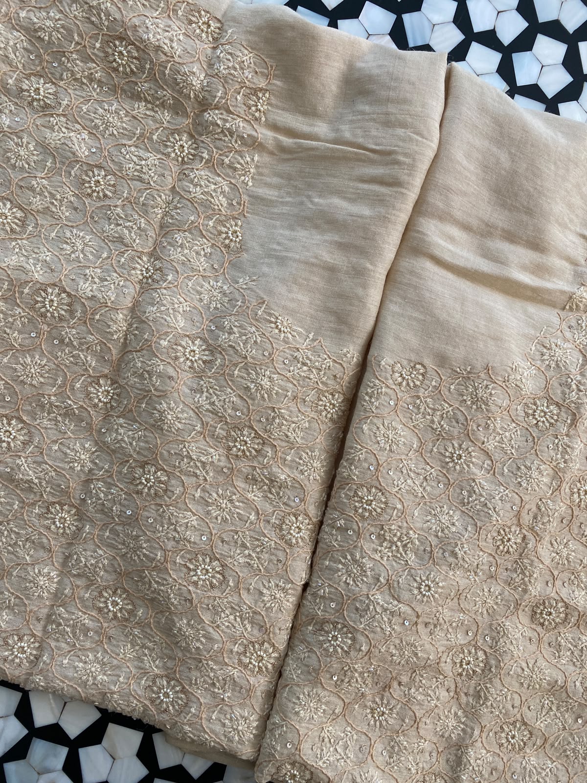 Beige Moonga Silk Chikankari Sadri