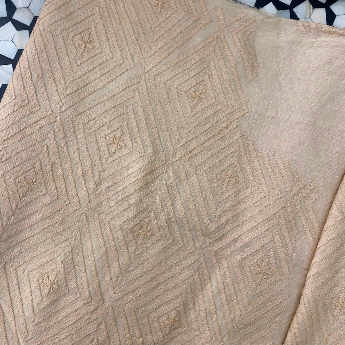 Beige Moonga Silk Geometric Chikankari Sadri