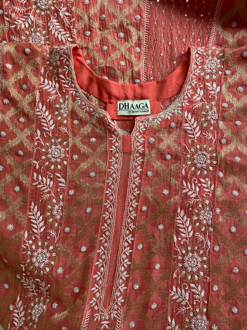 Coral Pink Chikankari Kurta Set