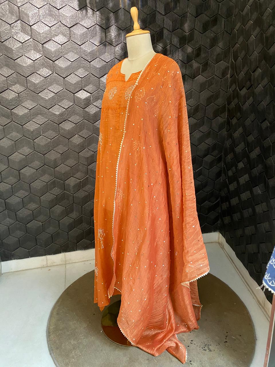 Rust Orange Mukaish Kurta Set