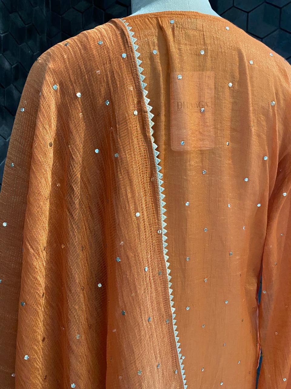 Rust Orange Mukaish Kurta Set
