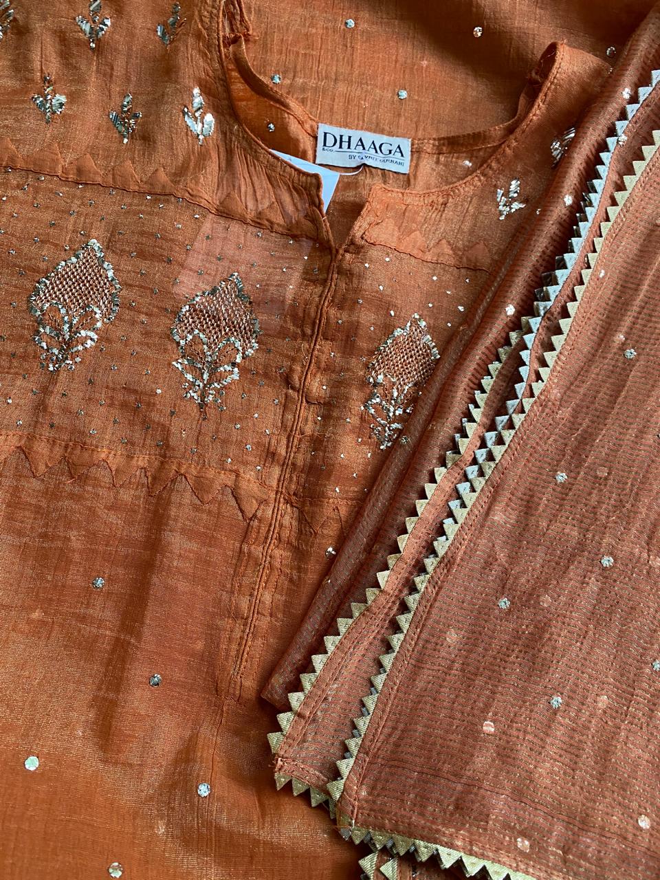 Rust Orange Mukaish Kurta Set