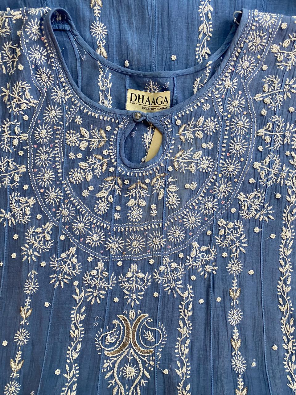 Cobalt Blue Mul Chanderi Anarkali kurta Set