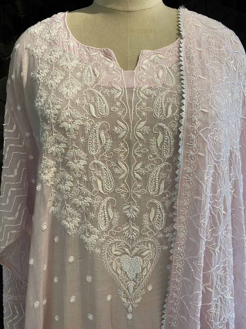 Lilac Mul Chanderi Chikankari Kurta Set