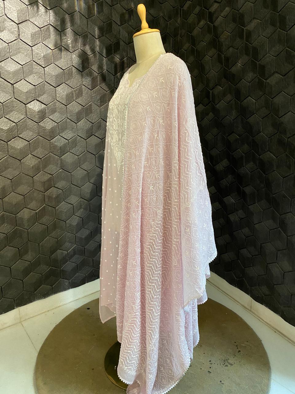 Lilac Mul Chanderi Chikankari Kurta Set