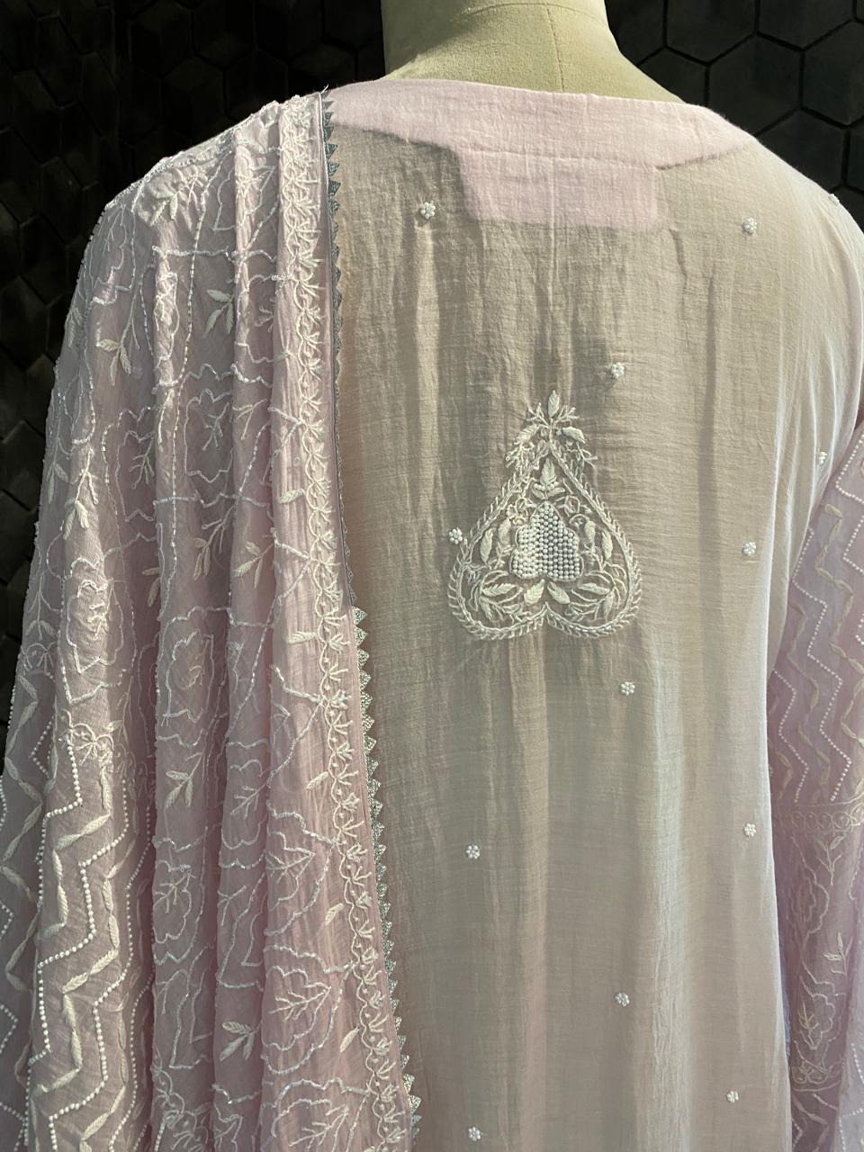 Lilac Mul Chanderi Chikankari Kurta Set