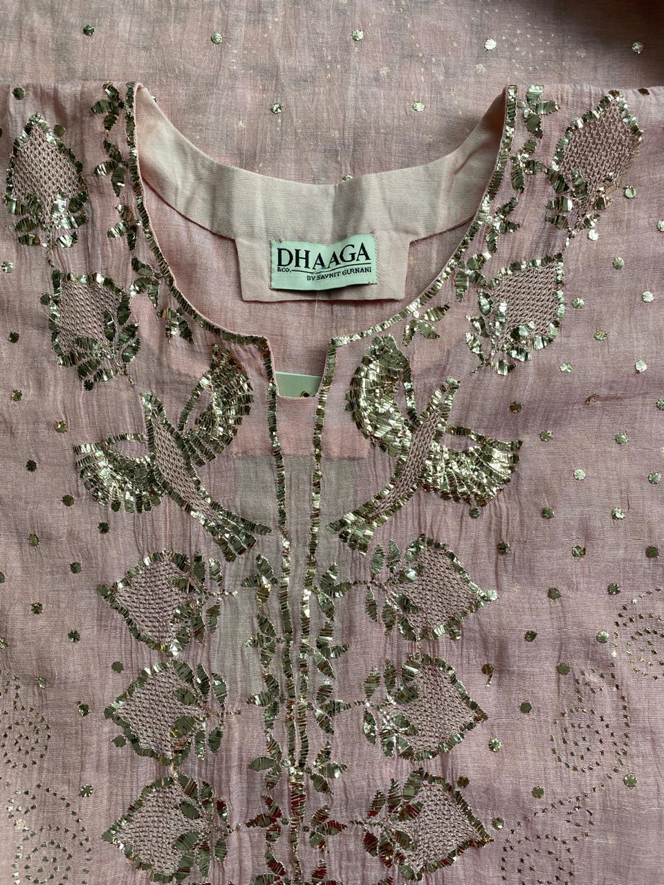 pink Golden Tissue chikankari kurta set