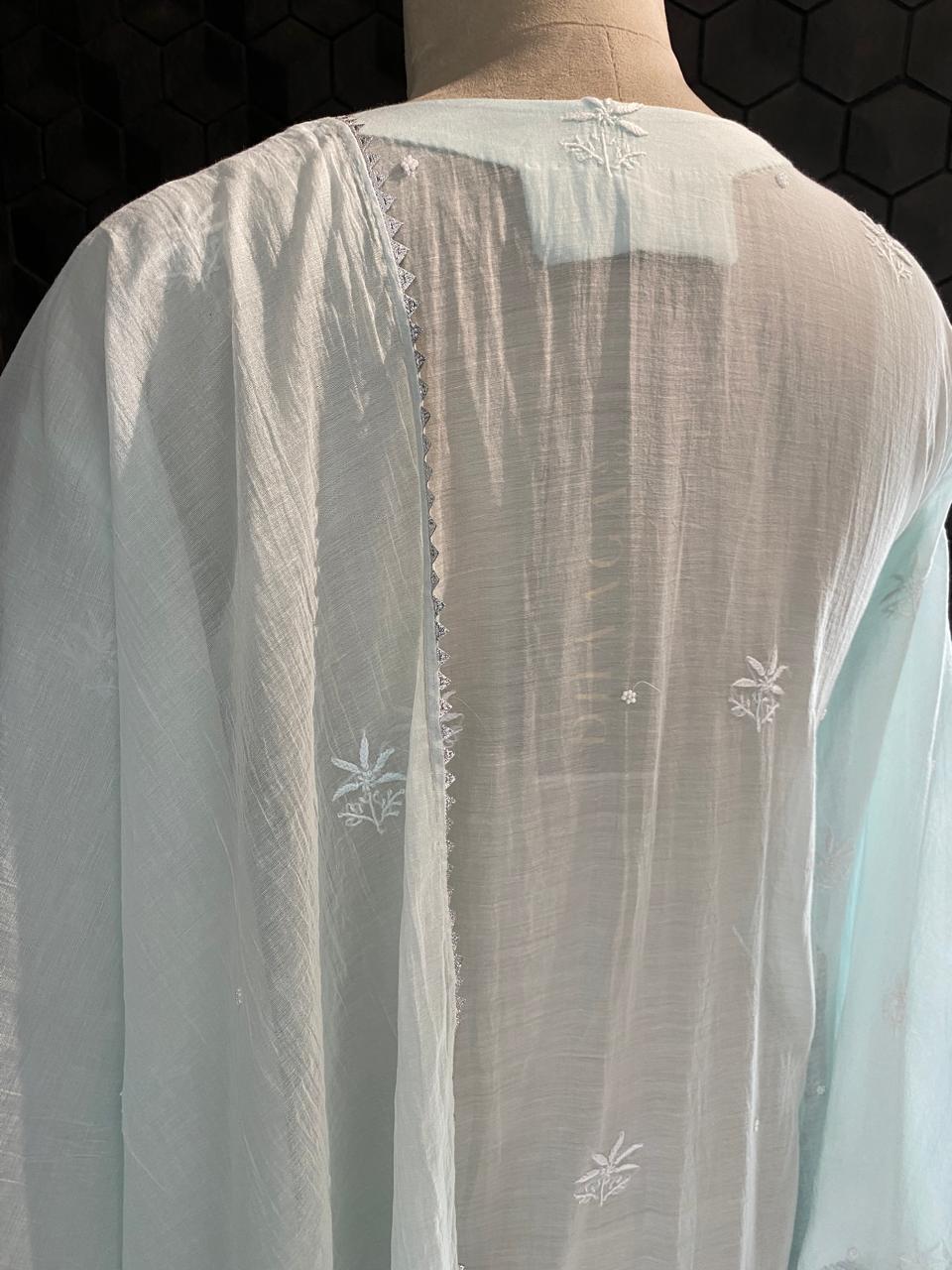 Icy Mint Chanderi Chikankari Kurta Set