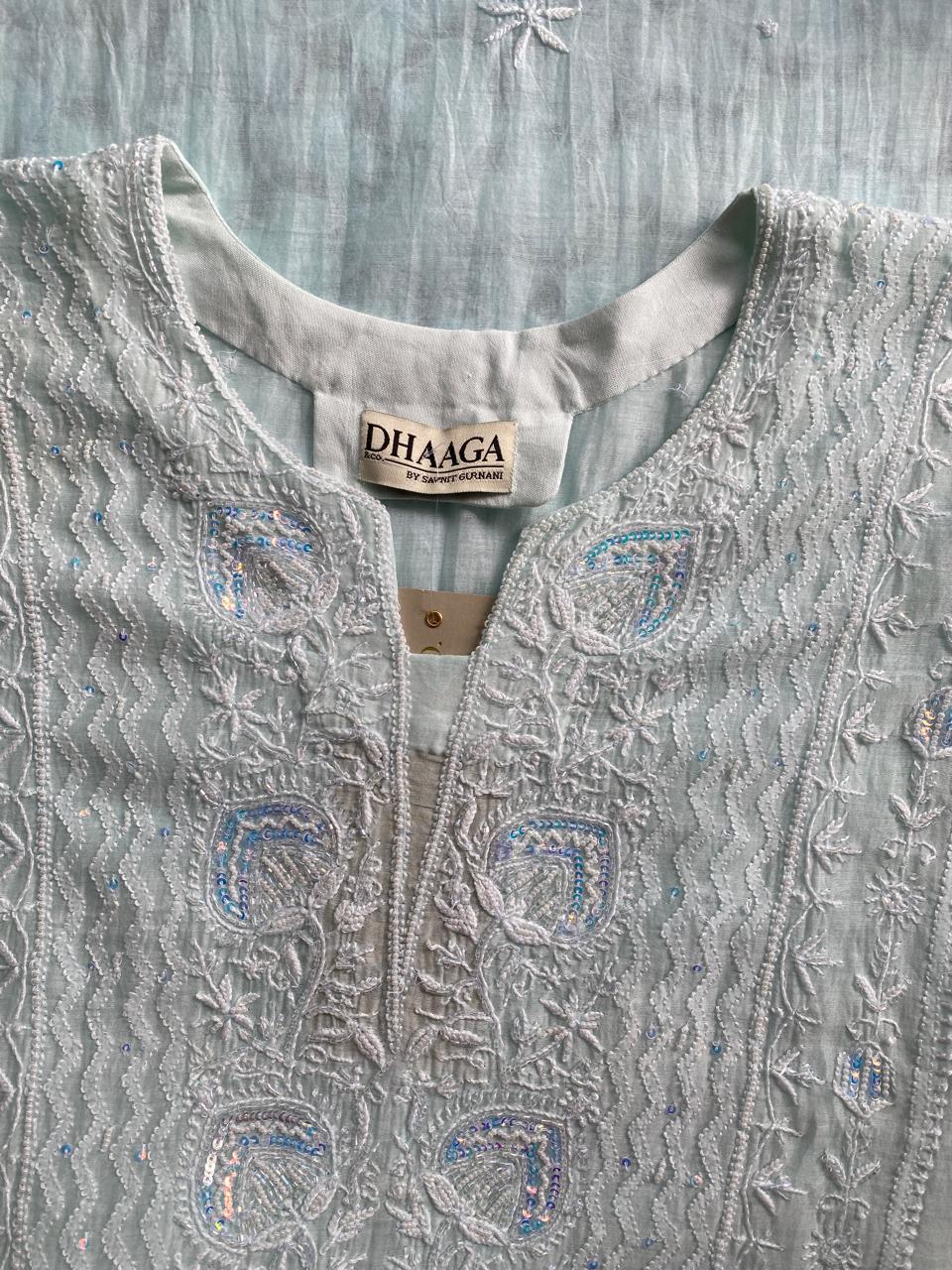 Icy Mint Chanderi Chikankari Kurta Set