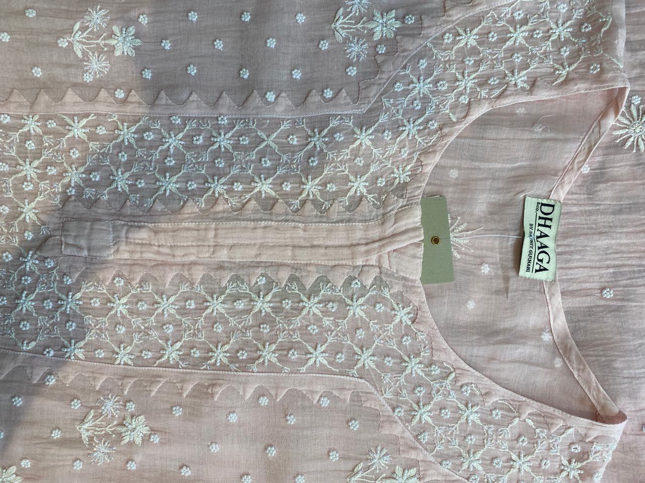 Pink Mul Chanderi Chikankari Kurta Set