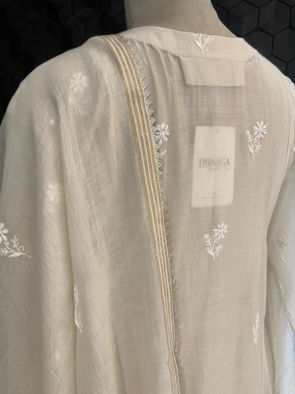 beige mul chanderi pannel chikankari Kurta set