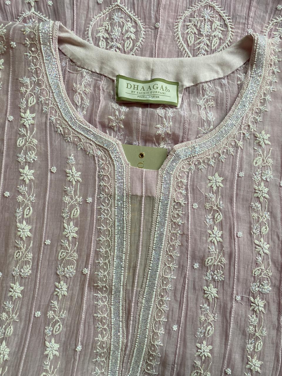 Lilac Mul chanderi chikankari Anarkali kurta set