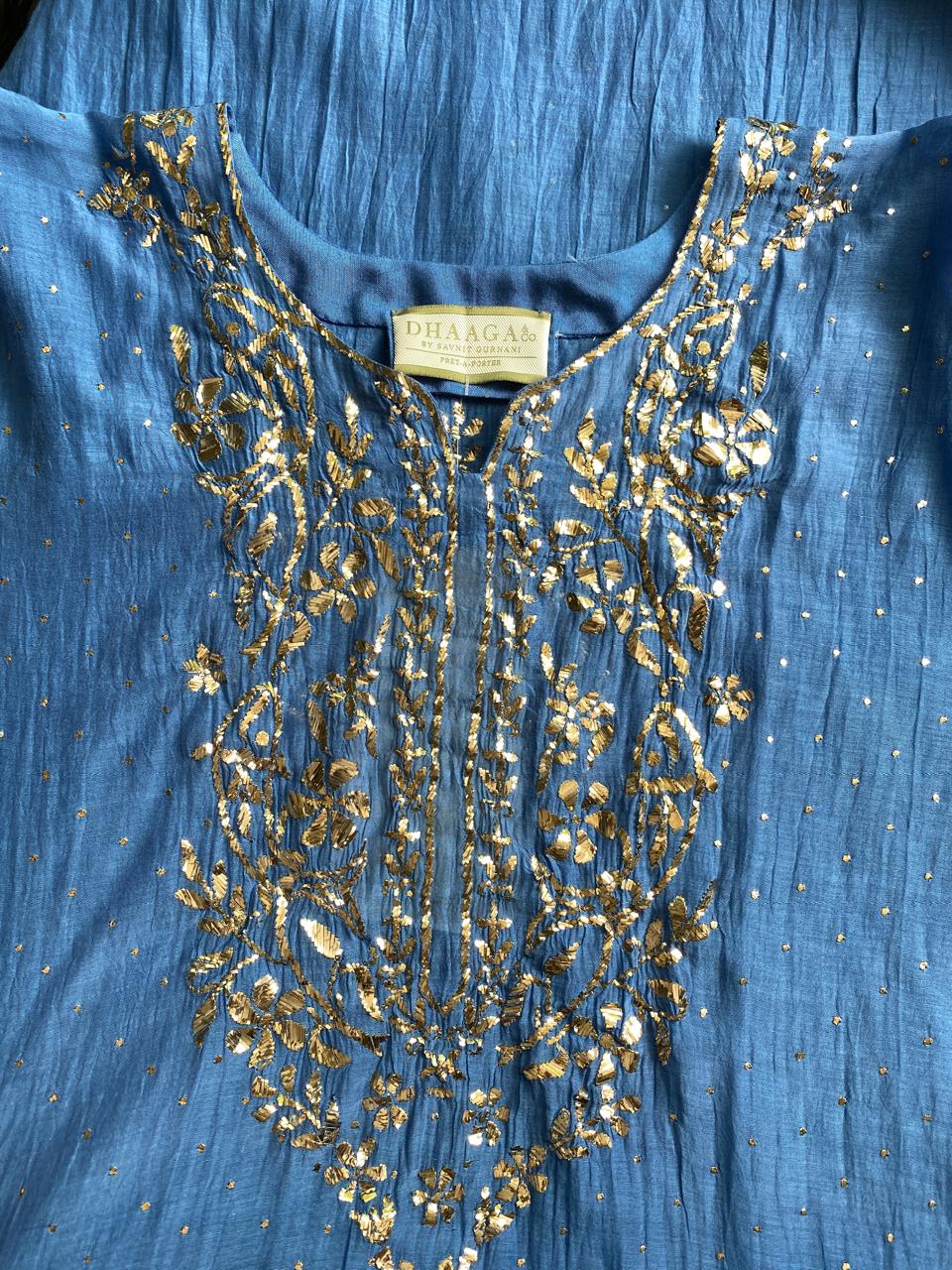 Blue Mul Chanderi Mukaish Kurta Set