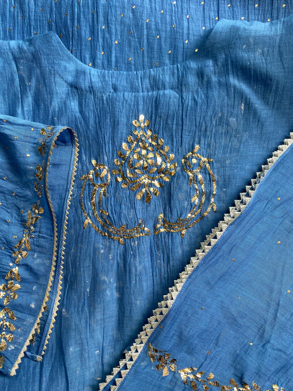 Blue Mul Chanderi Mukaish Kurta Set
