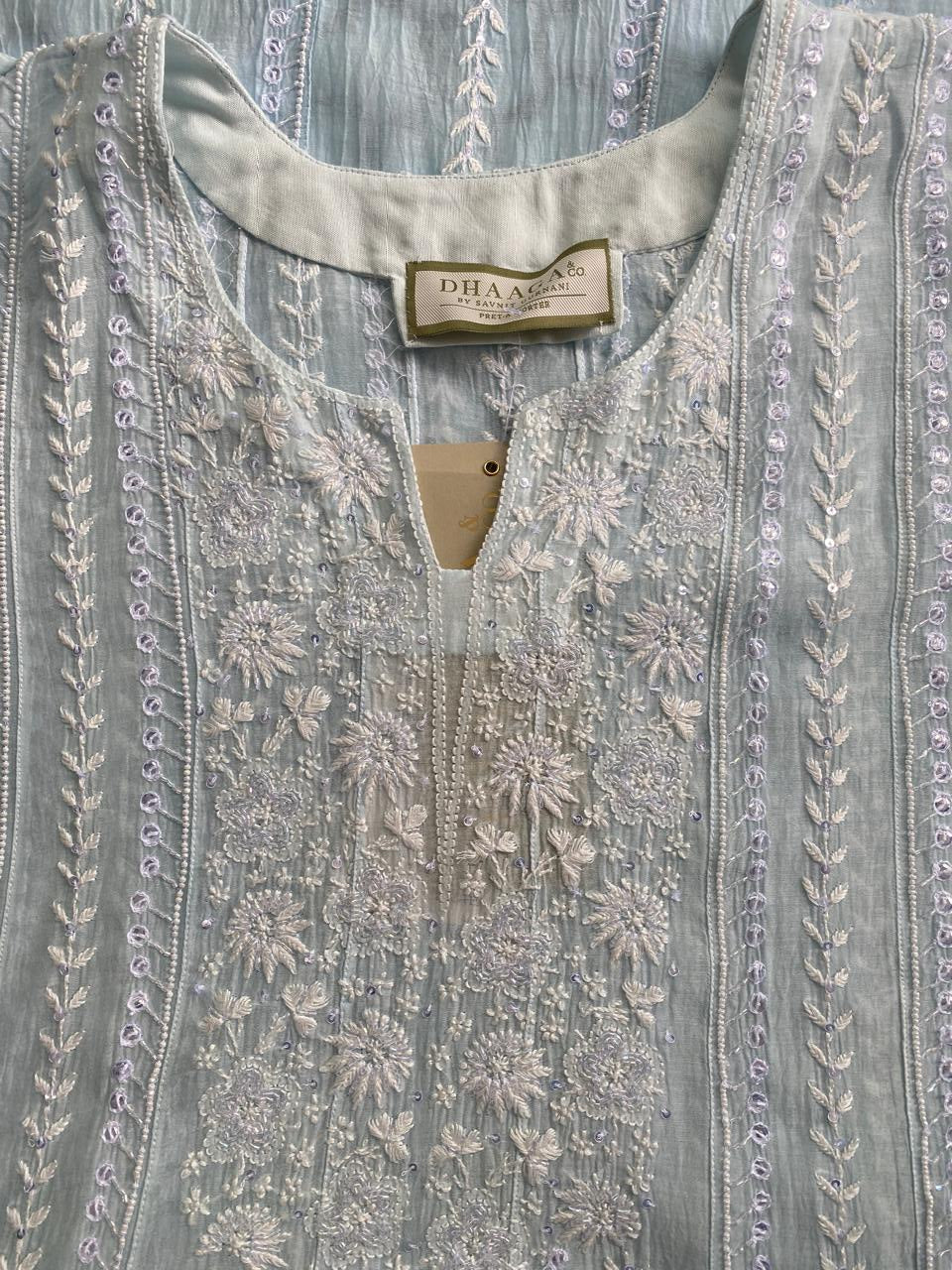 sky blue Mul Chanderi Anarkali kurta set