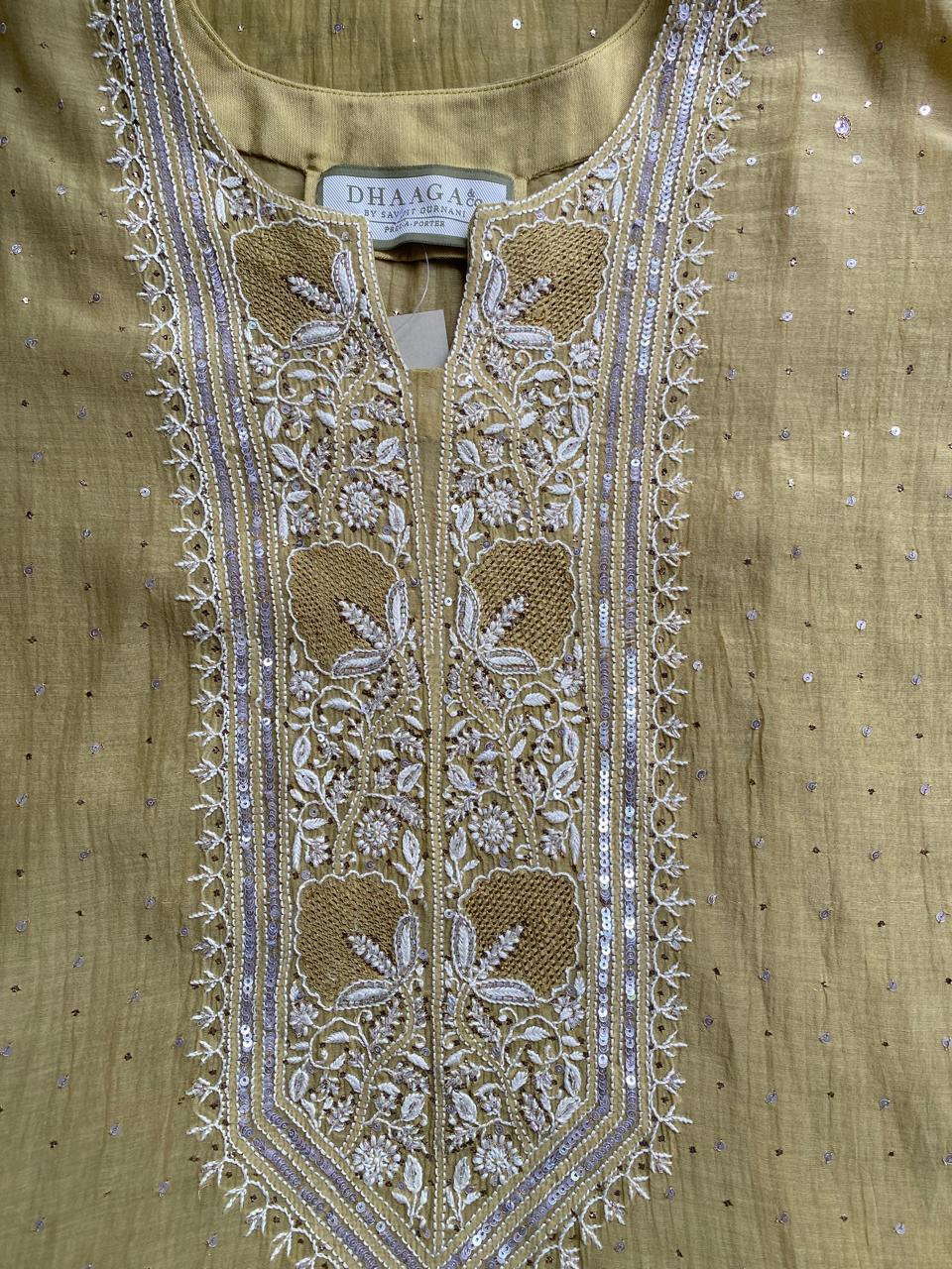 Pista green mul chanderi chikankari kurta set