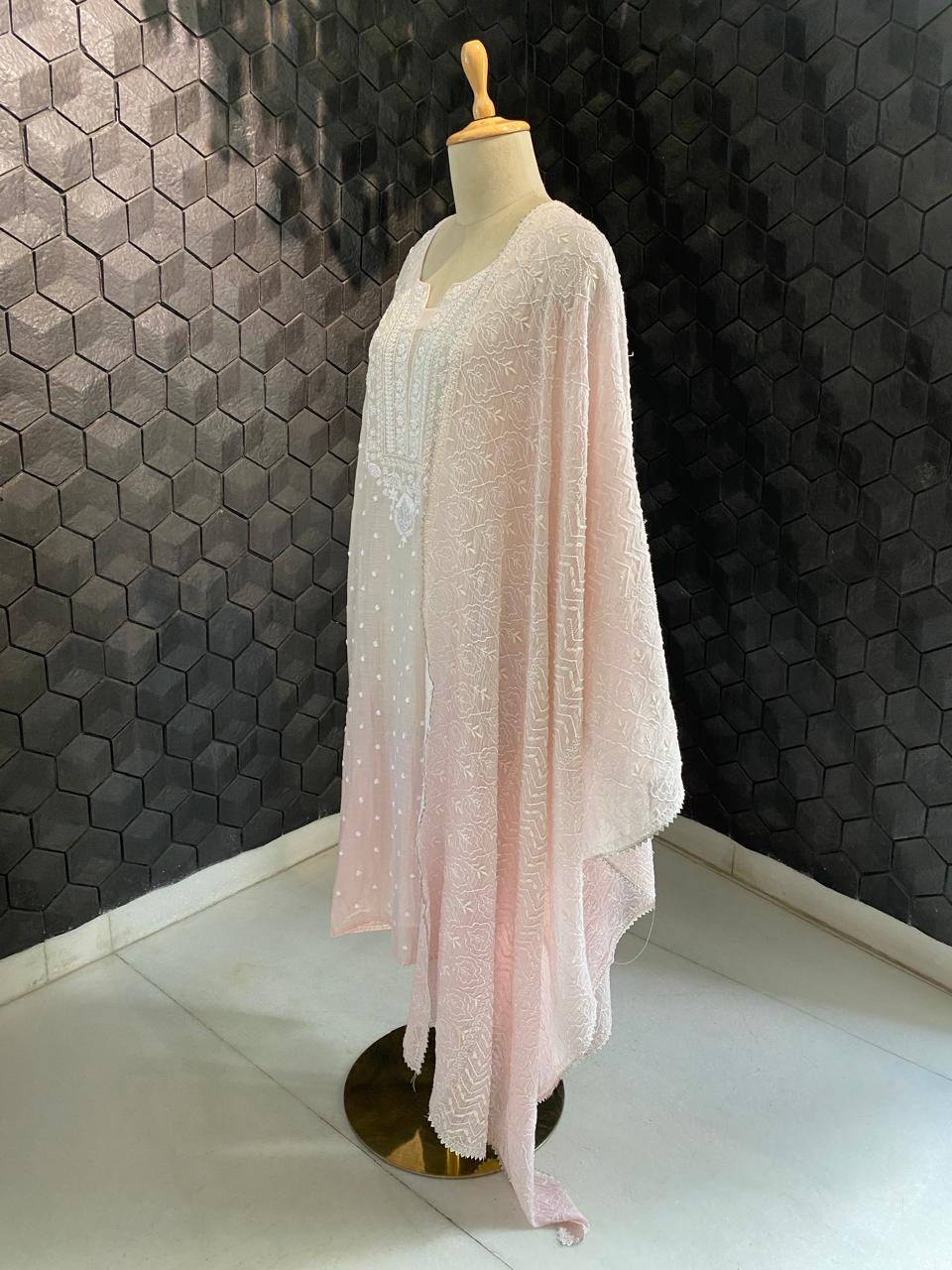 Pink Mul Chanderi Chikankari Kurta Set