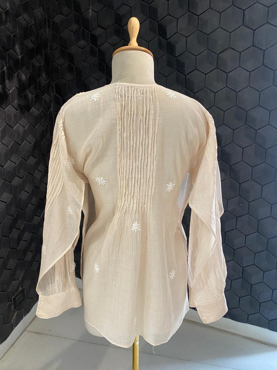 Beige mul chanderi chikankari co-ord set