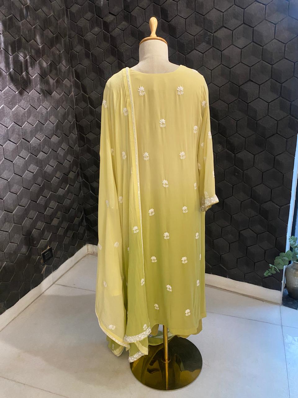 Lime Green ombre Georgette Chikankari Kurta Set