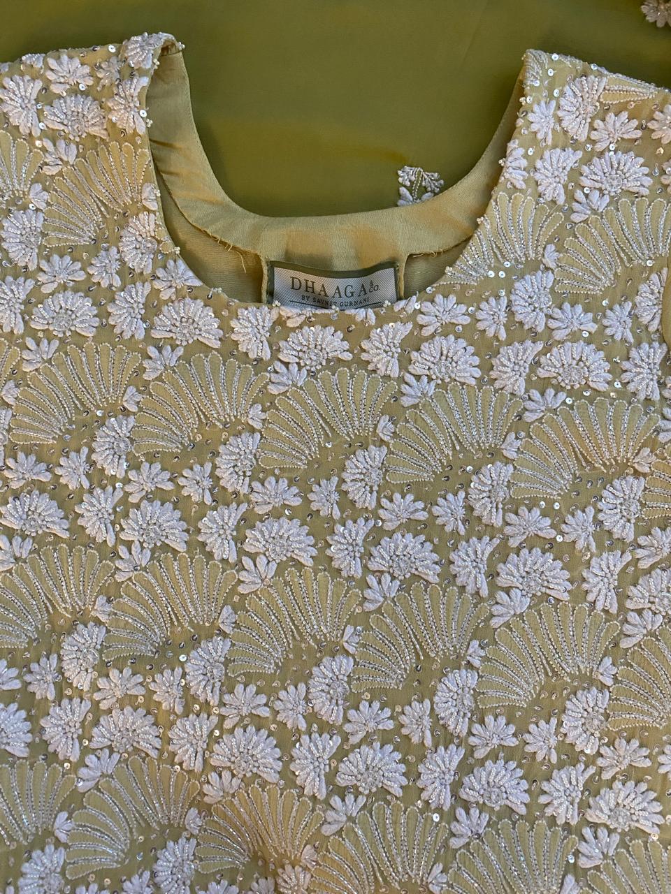 Lime Green ombre Georgette Chikankari Kurta Set