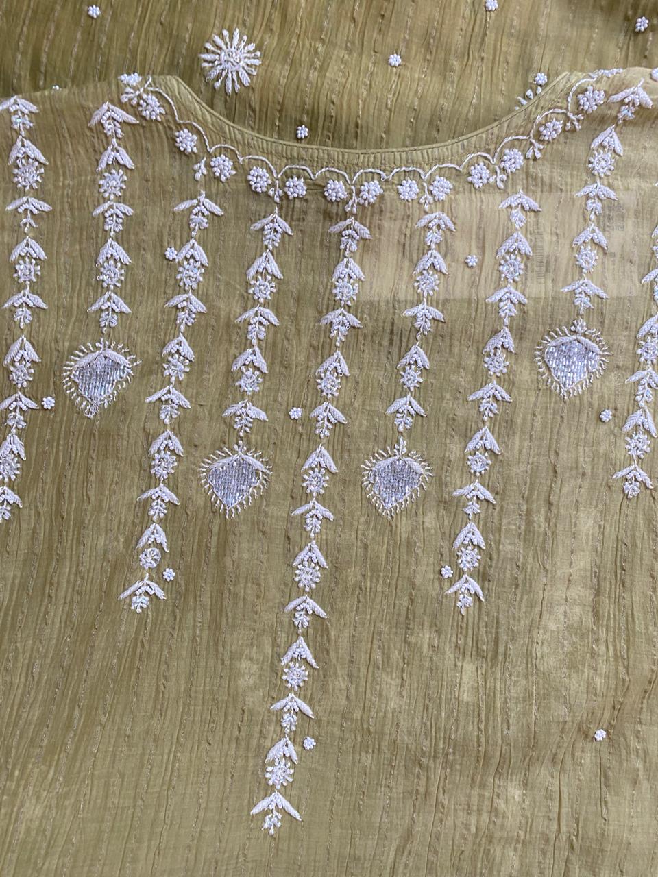 Green Mul Chanderi Chikankari Kaftan